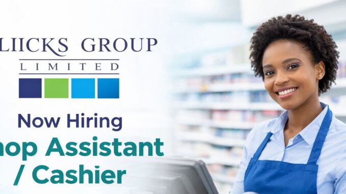 Clicks Shop Assistant Cashier assisting customers at Mafikeng store