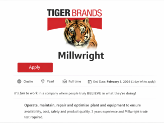 Tiger Brands Millwright maintaining industrial machinery in a food manufacturing plant