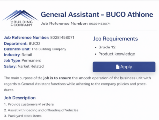 The Building Company General Assistant job opportunity at BUCO Athlone retail store