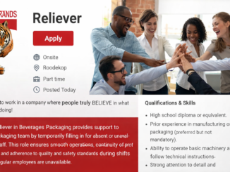 Tiger Brands Reliever Beverages Packaging Job Opportunity